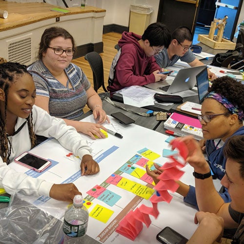 Students collaborate on a project in the Mercer Xlab